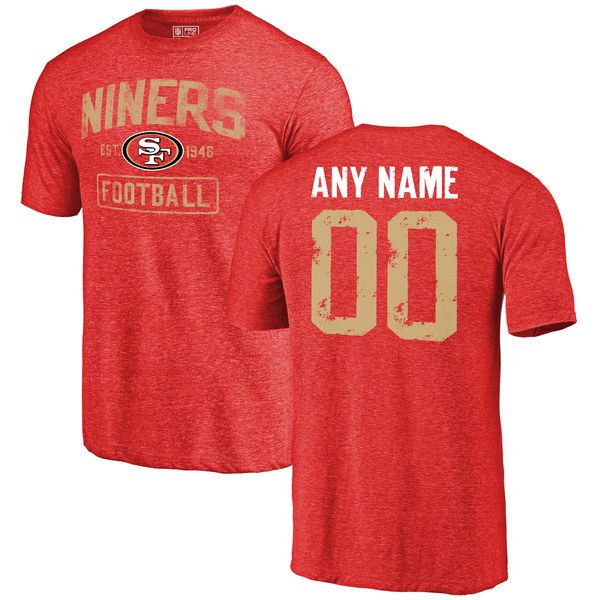 Men San Francisco 49ers NFL Pro Line by Fanatics Branded Red Distressed Custom Name and Number Tri-Blend T-Shirt->nfl t-shirts->Sports Accessory